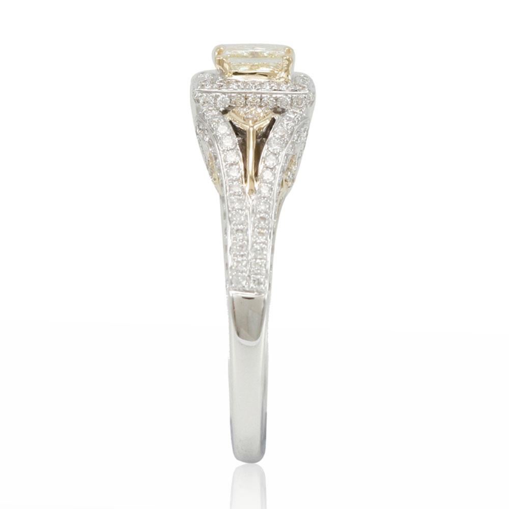 Art Deco Suzy Levian 14K Two-Tone Yellow and White Gold Yellow Diamond Princess Cut Ring