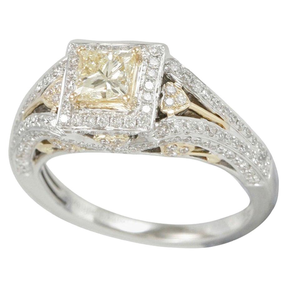 Suzy Levian 14K Two-Tone Yellow and White Gold Yellow Diamond Princess Cut Ring