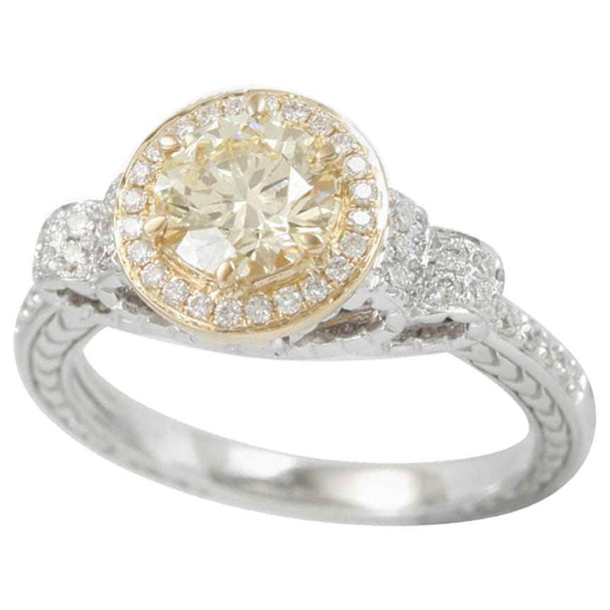 Suzy Levian 14K Two-Tone Yellow & White Gold Round Yellow & White Diamond Ring