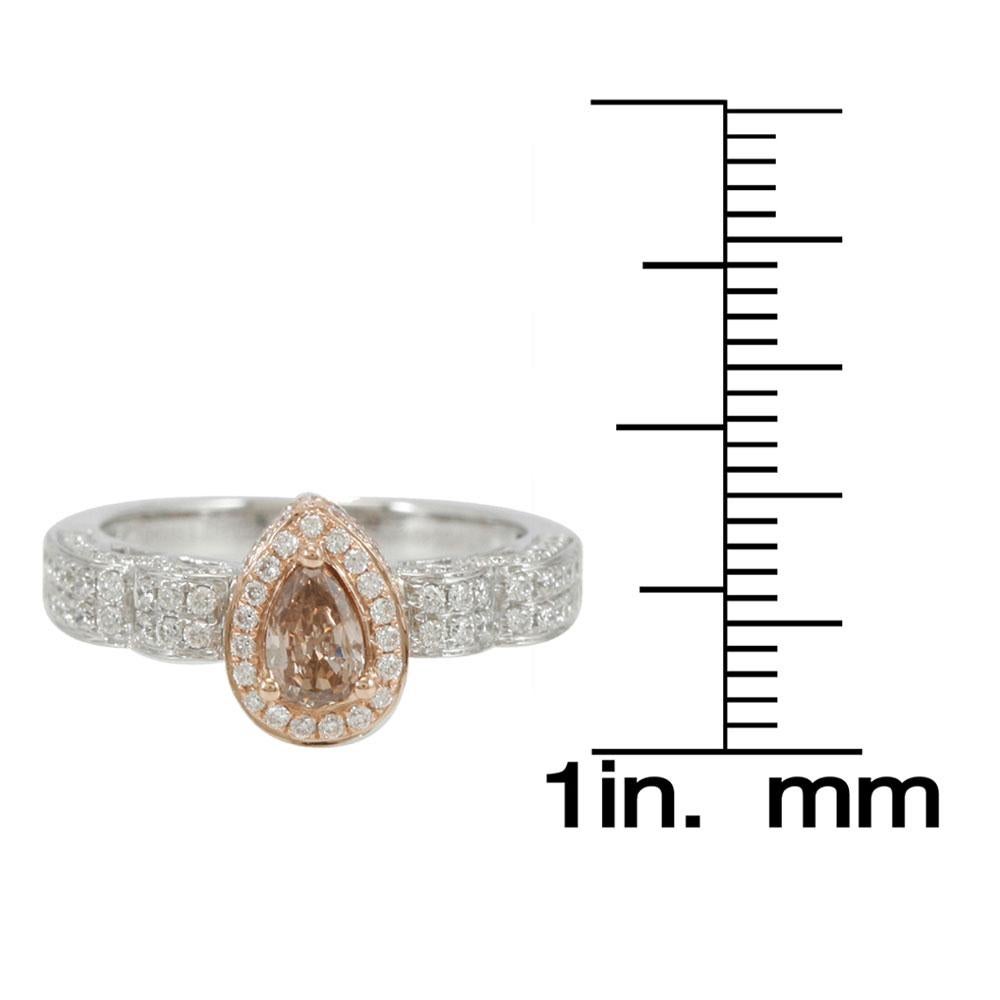 Pear Cut Suzy Levian 14K White and Rose Gold Brown Diamond and White Diamond Petite Ring