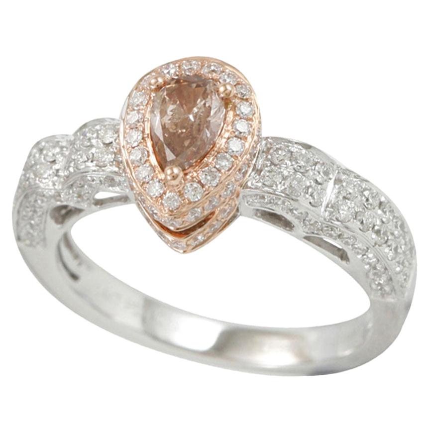 Suzy Levian 14K White and Rose Gold Brown Diamond and White Diamond Petite Ring