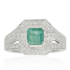 Suzy Levian 14K White Colombian Emerald 1.13ct TDW Diamond Ring 'SI1-SI2, H-I'
