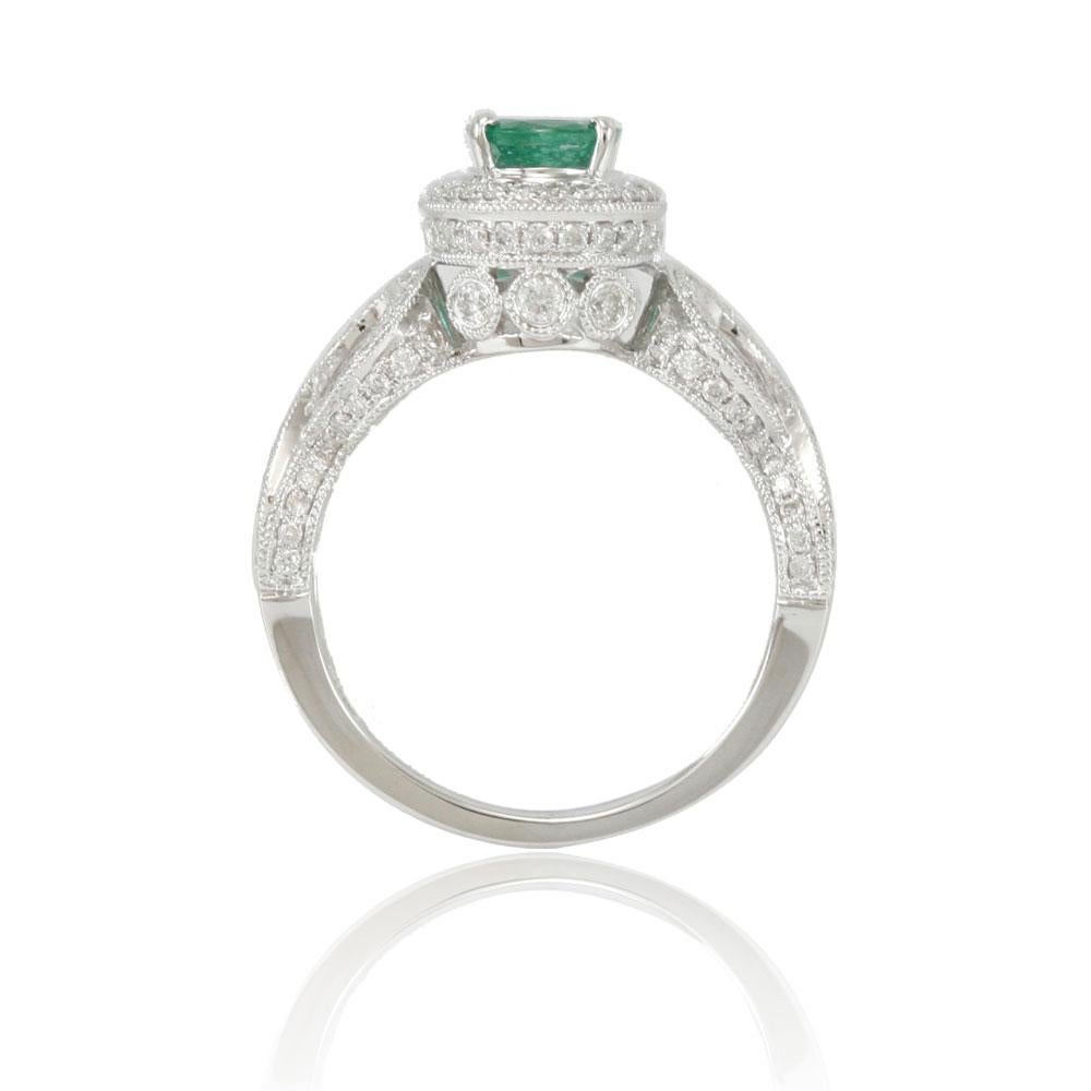 Oval Cut Suzy Levian 14 Karat White Colombian Green Emerald Diamond Ring For Sale