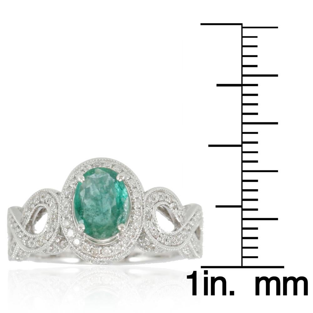 Women's Suzy Levian 14 Karat White Colombian Green Emerald Diamond Ring For Sale