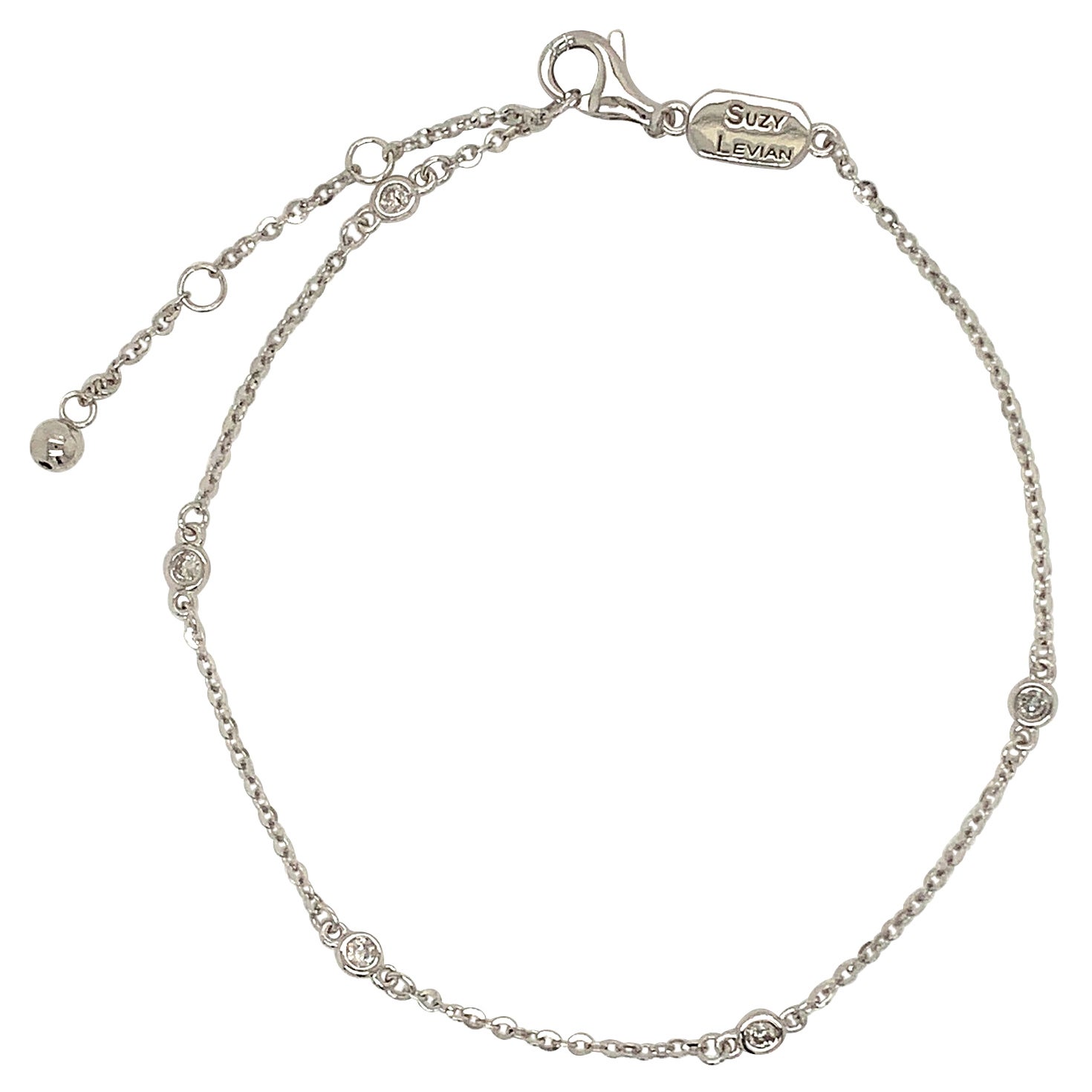Suzy Levian Pulsera de cadena con estación de diamantes blancos de 0,10 quilates en oro blanco de 14 quilates