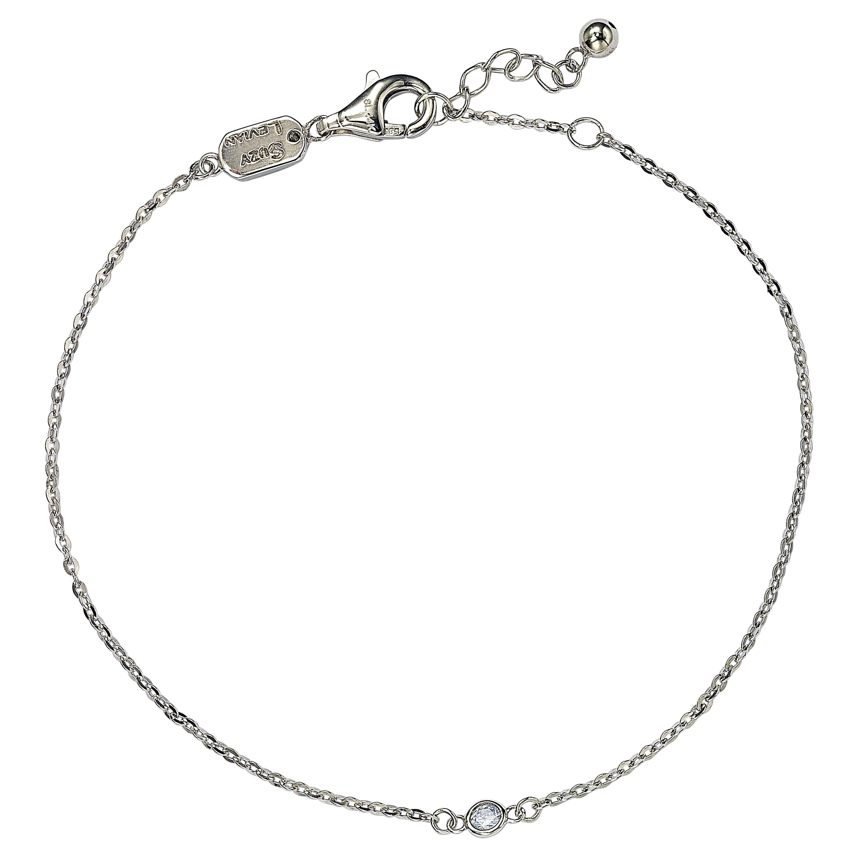 Suzy Levian Bracelet solitaire en or blanc 14 carats avec diamants blancs 0,15 carat