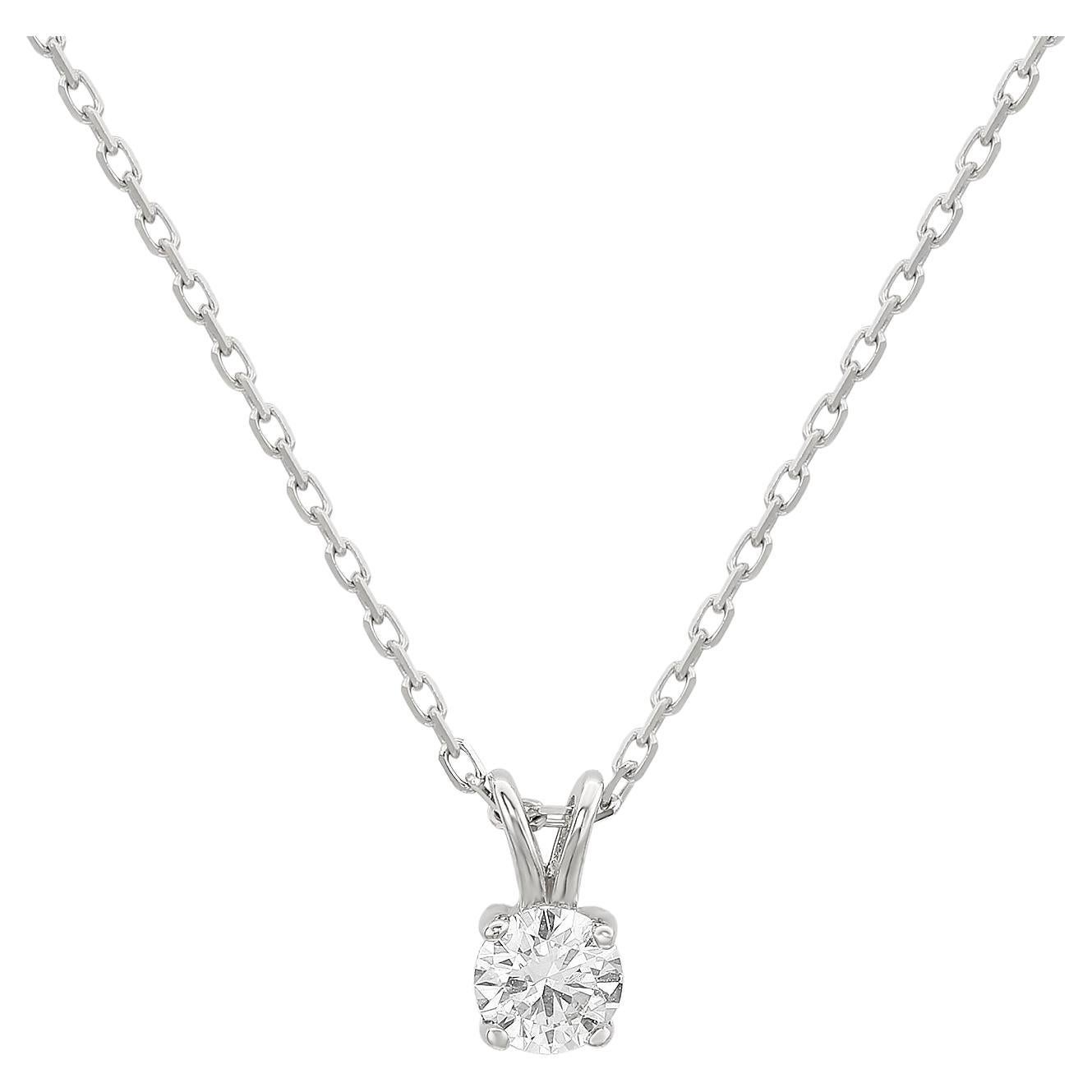Suzy Levian 14K White Gold 0.15 cttw. Diamond Diamond Solitaire Pendant Necklace For Sale