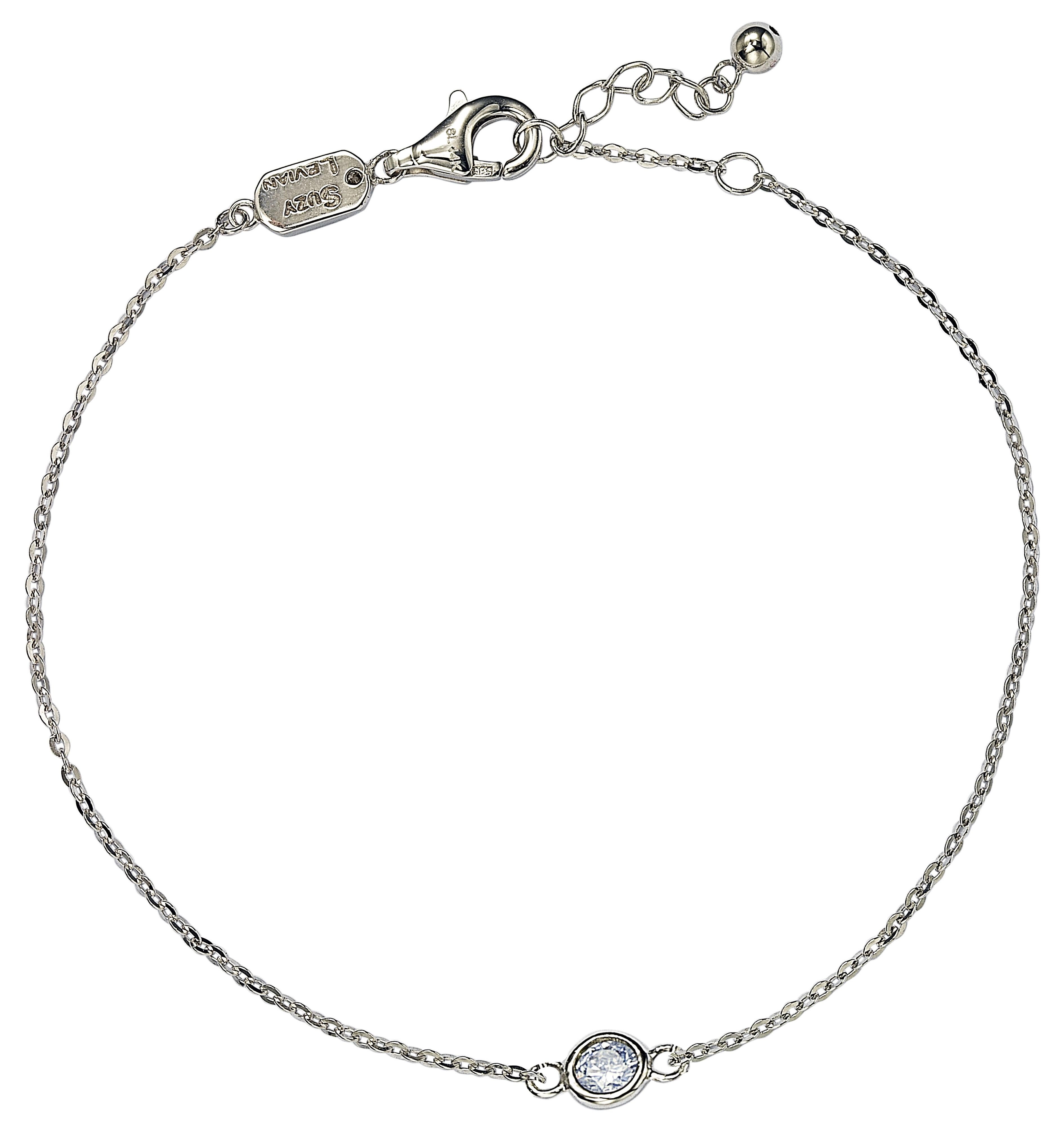 Add some sparkle to your wrist with this beautiful diamond solitaire bracelet by Suzy Levian. This magnificent bracelet boasts a brilliant round-cut diamond in an exquisite bezel adorned of 14-karat white gold. This bracelet features a high polish