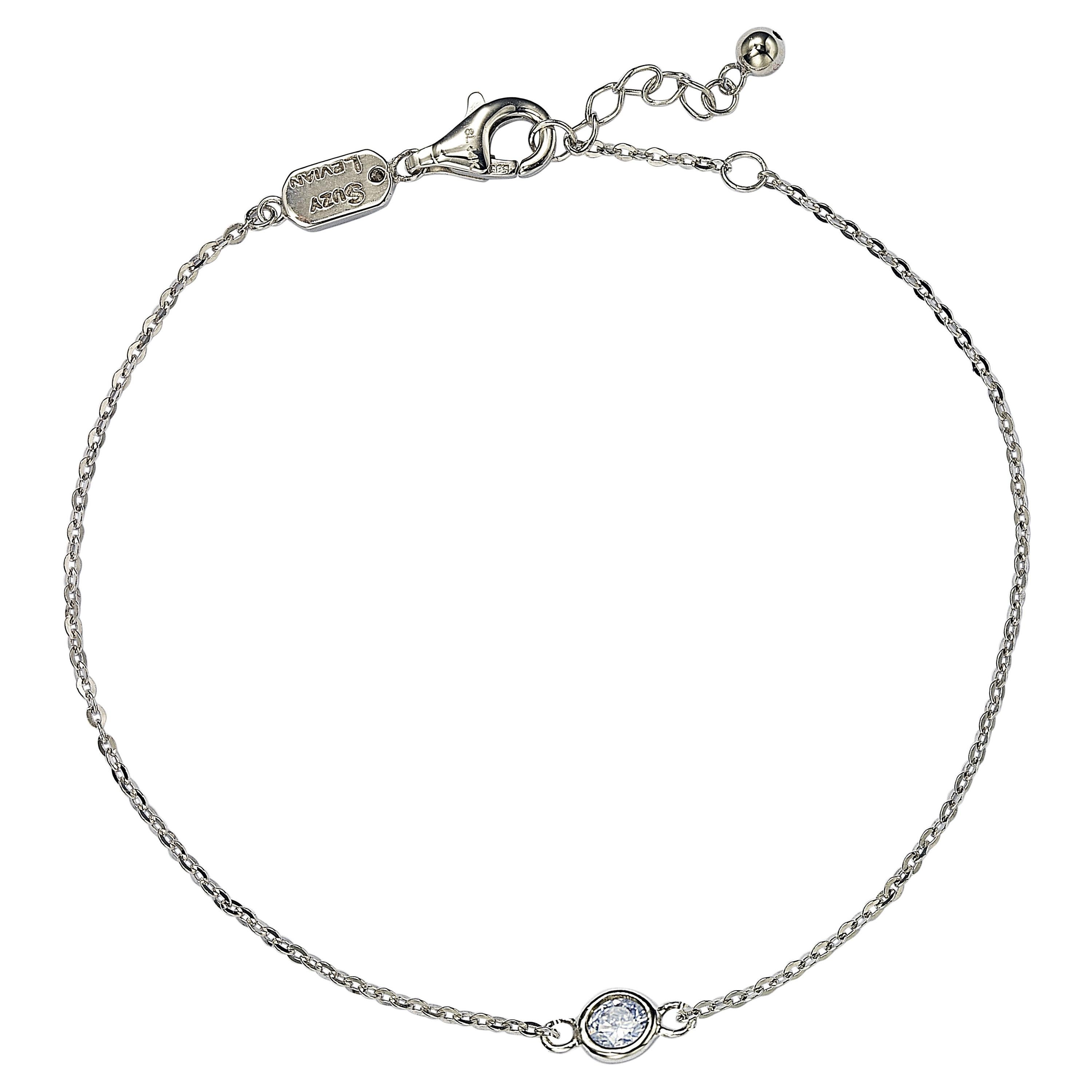 Suzy Levian 14K White Gold 0.25 Carat White Diamond Solitaire Bracelet For Sale