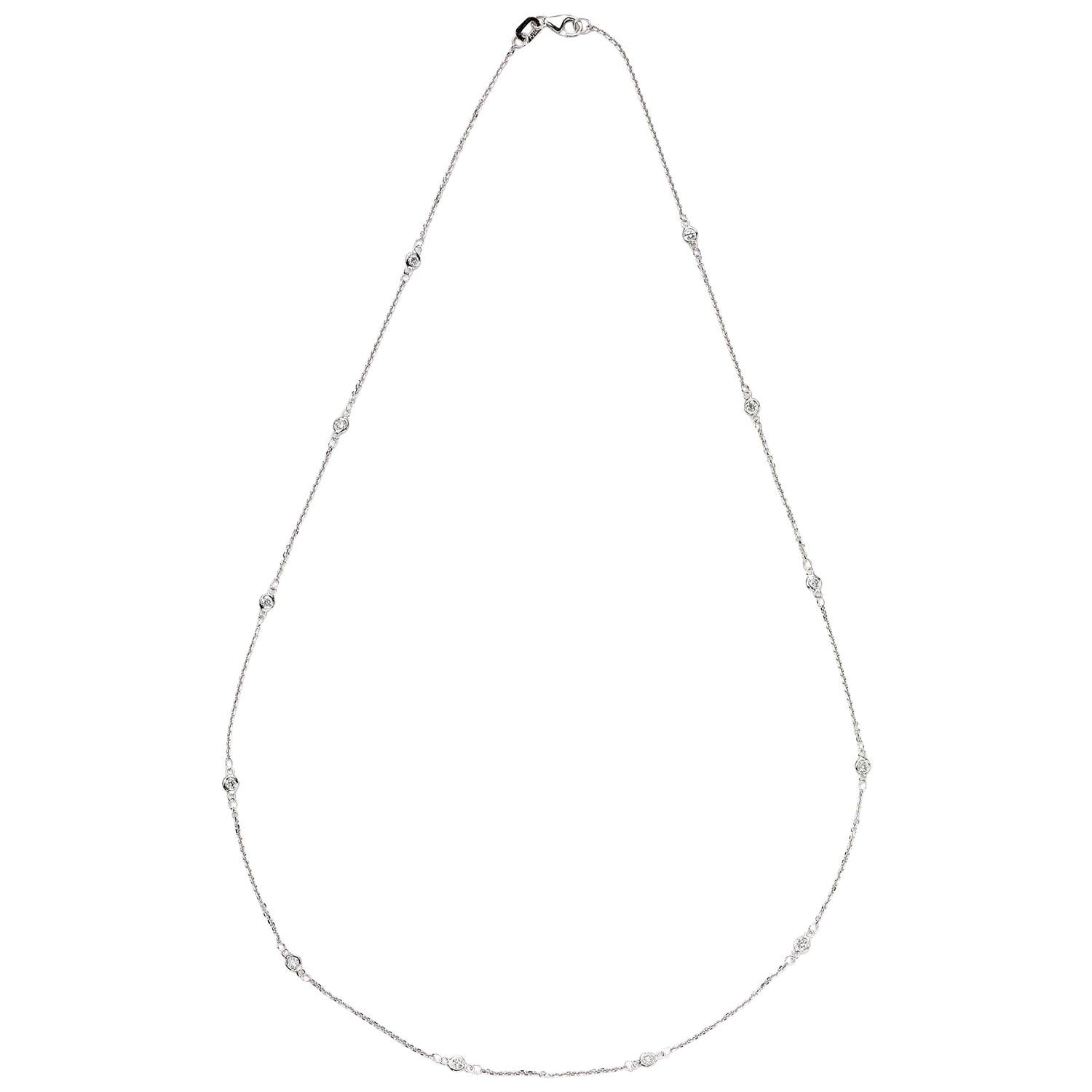 Suzy Levian 14K White Gold 0.33 Carat Bezel White Diamond Station Necklace For Sale