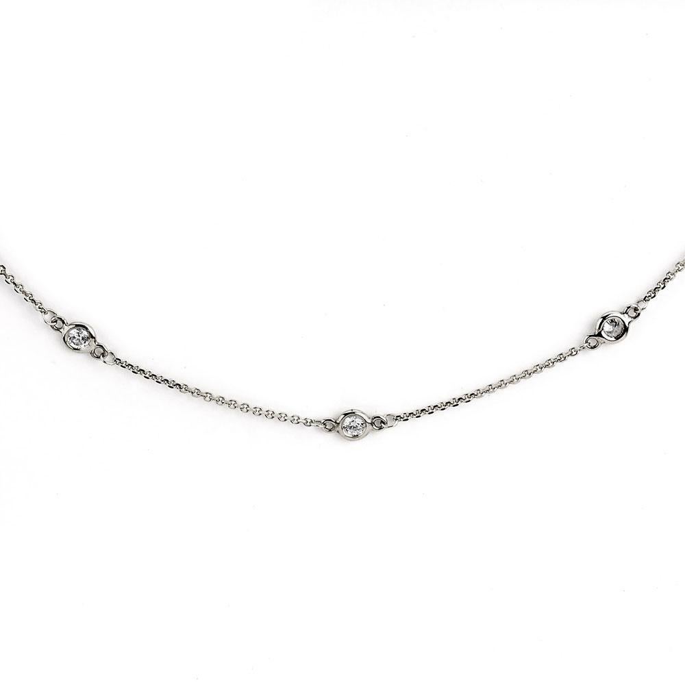 This elegant bracelet features a five round-cut diamonds on a thin 14 karat white gold chain. A high polish finish completes the look.

White Diamonds
Diamonds: Five
Diamond cut: Round
Diamond weight: 3/4 carats
Color: G-H
Clarity: SI1-SI2
Setting: