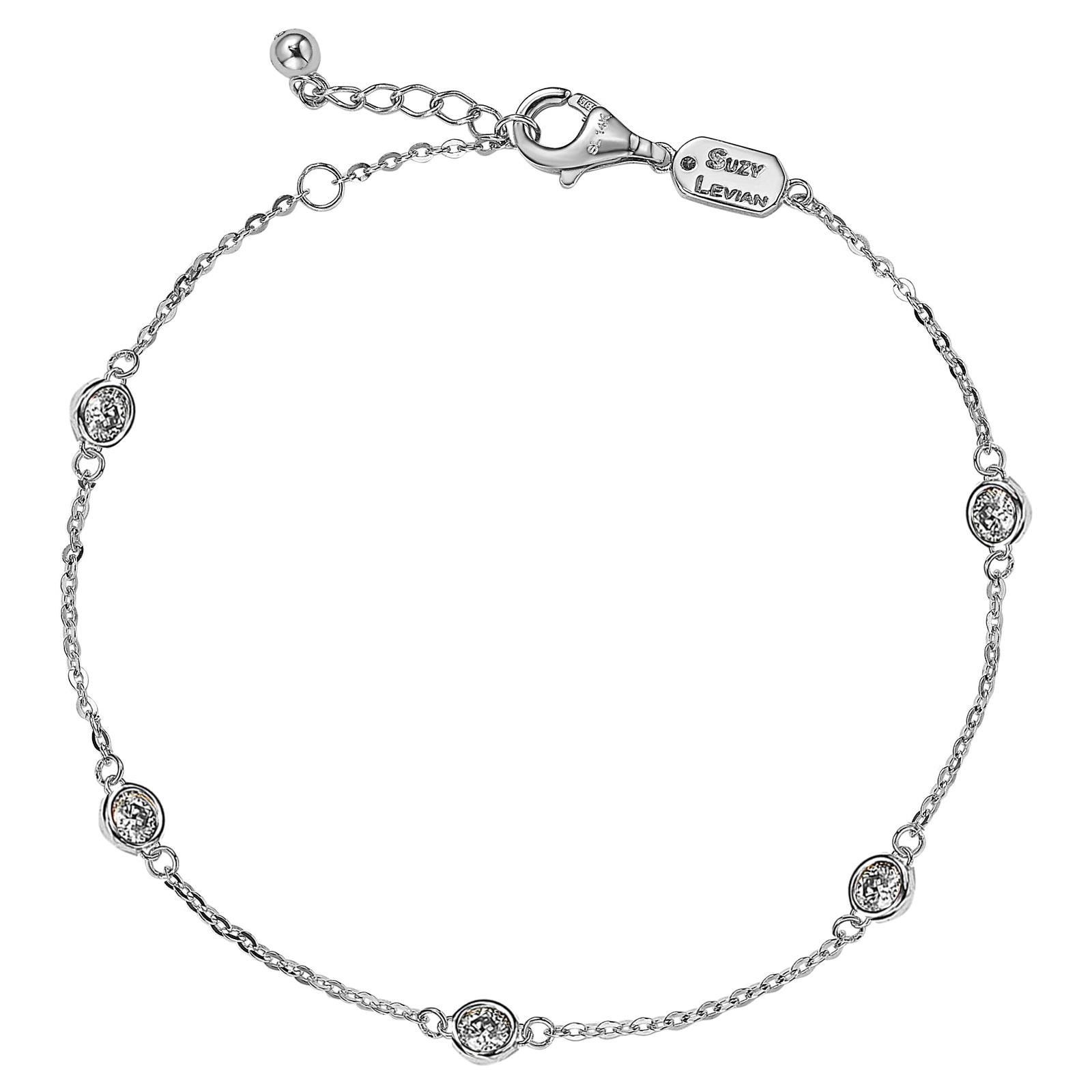 Suzy Levian 14K White Gold 0.75 Carat White Diamond Station Bracelet For Sale