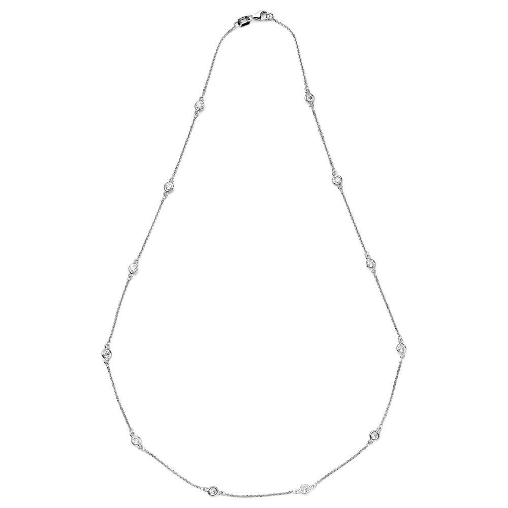Suzy Levian 14K White Gold 1.33 Carat White Diamond Station Chain Necklace For Sale