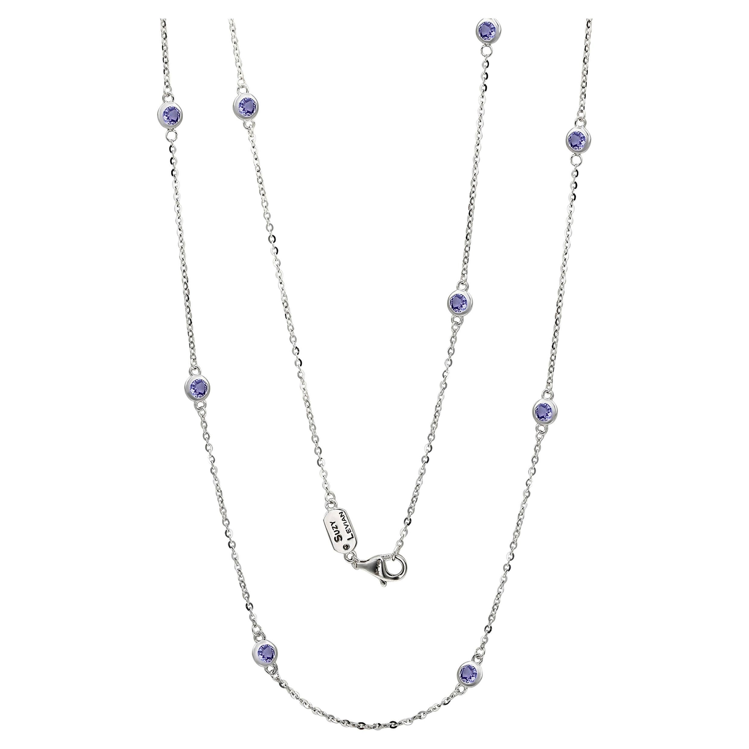 Suzy Levian 14K White Gold 1.50 CTTW Tanzanite Station Necklace For Sale