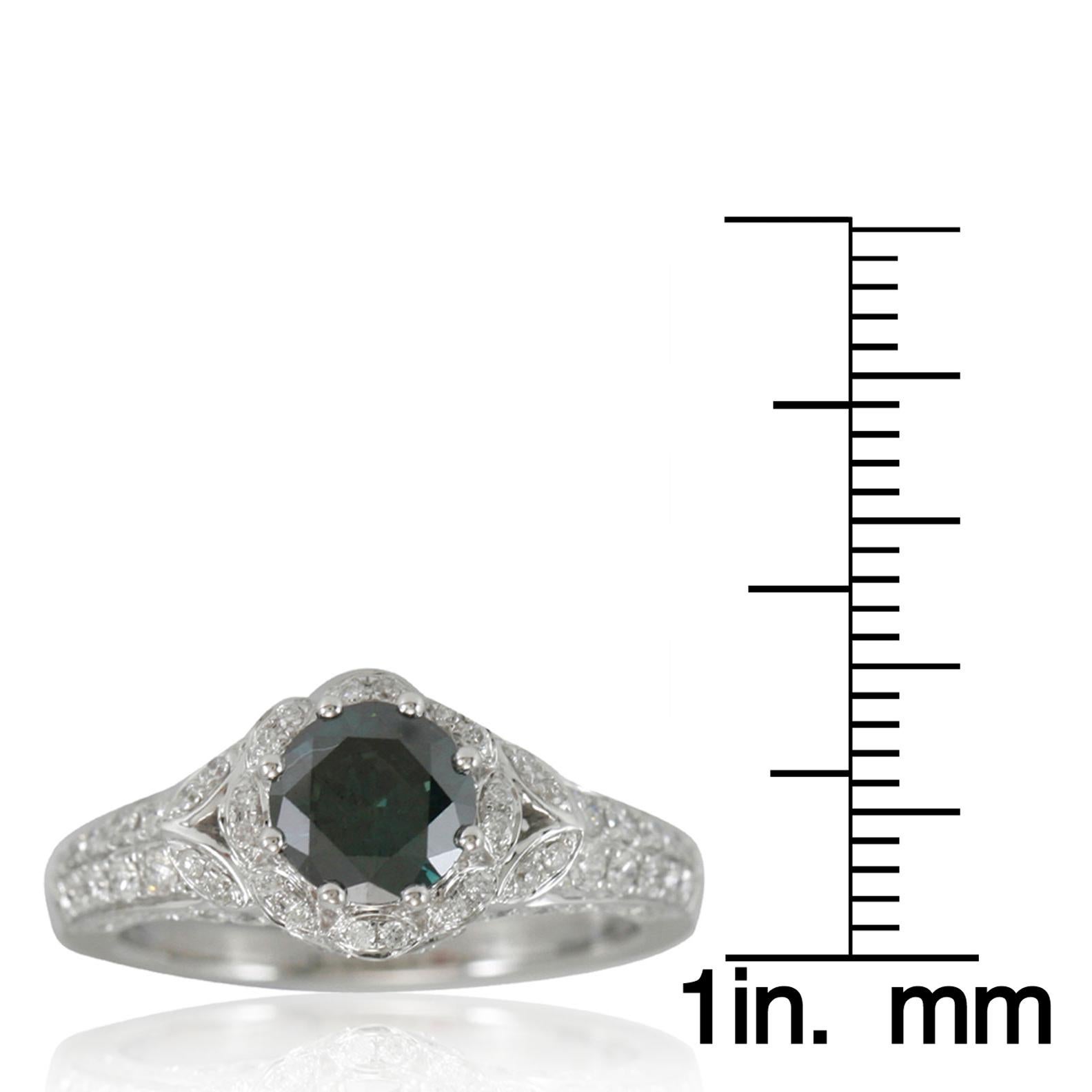 Anello con fiore da sposa in oro bianco 14 carati e diamante verde oliva rotondo di Suzy Levian In condizioni Nuovo in vendita a Great Neck, NY