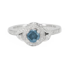 Suzy Levian 14K White Gold and Round Blue White Diamond Bridal Engagement Ring