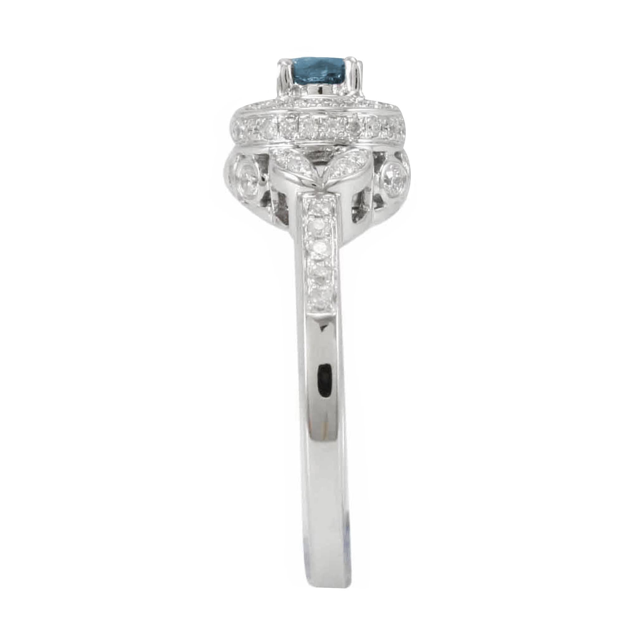 Round Cut Suzy Levian 14K White Gold and Round Blue White Diamond Bridal Engagement Ring For Sale