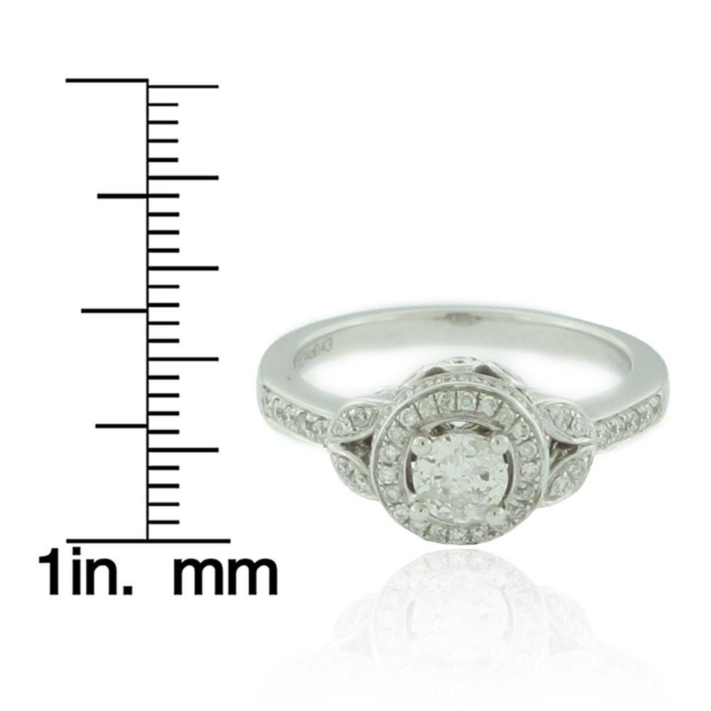 Round Cut Suzy Levian 14K White Gold and Round White Diamond Bridal Ring For Sale