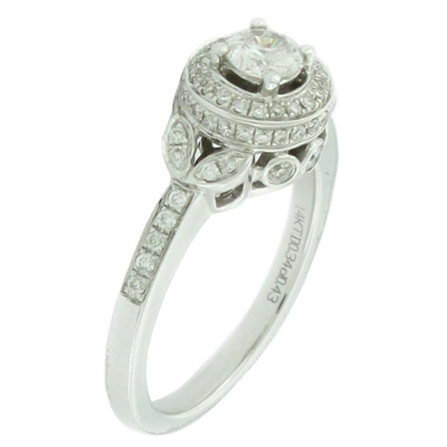 Suzy Levian 14K White Gold and Round White Diamond Bridal Ring For Sale