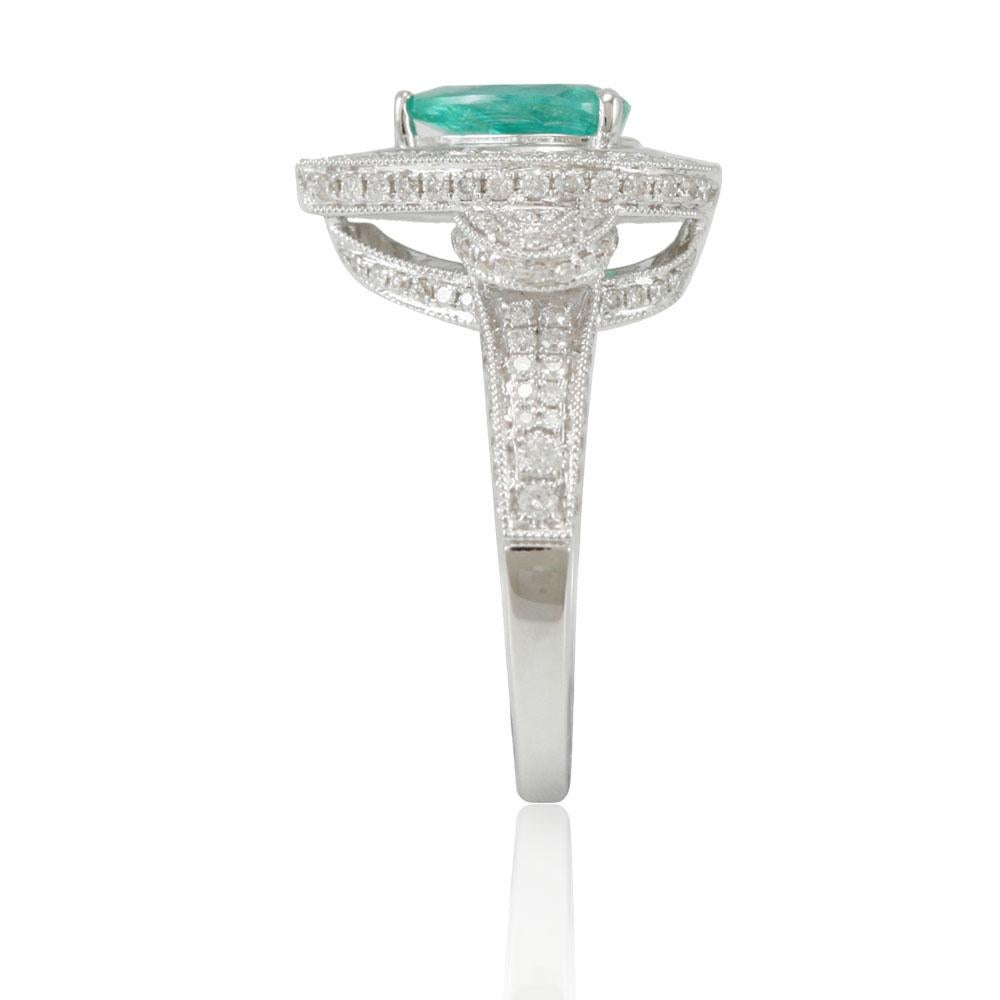 Pear Cut Suzy Levian 14 Karat White Gold Colombian Emerald 2.06 Carat TDW Diamond Ring