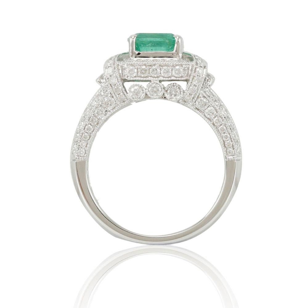 Contemporary Suzy Levian 14 Karat White Gold Colombian Emerald Diamond Ring