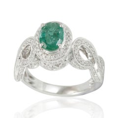 Suzy Levian 14 Karat White Gold Colombian Emerald Ring
