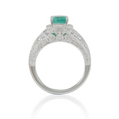 Suzy Levian 14 Karat White Gold Colombian Emerald Ring