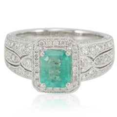 Suzy Levian 14 Karat White Gold Colombian Emerald Ring