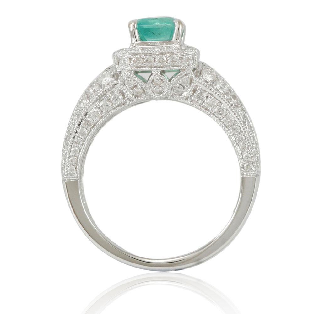 Contemporary Suzy Levian 14 Karat White Gold Colombian Emerald Ring For Sale