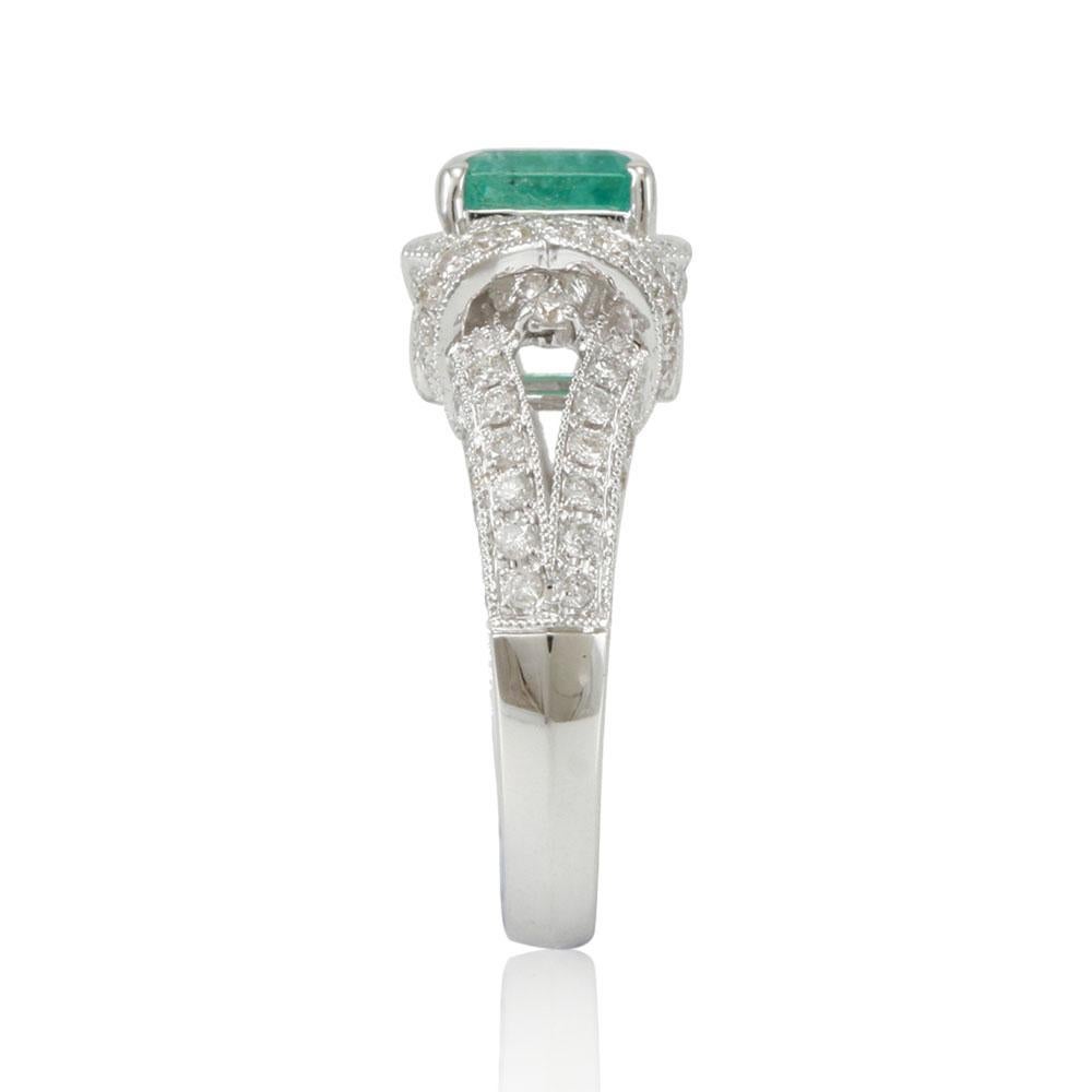 Contemporary Suzy Levian 14 Karat White Gold Colombian Emerald Ring For Sale