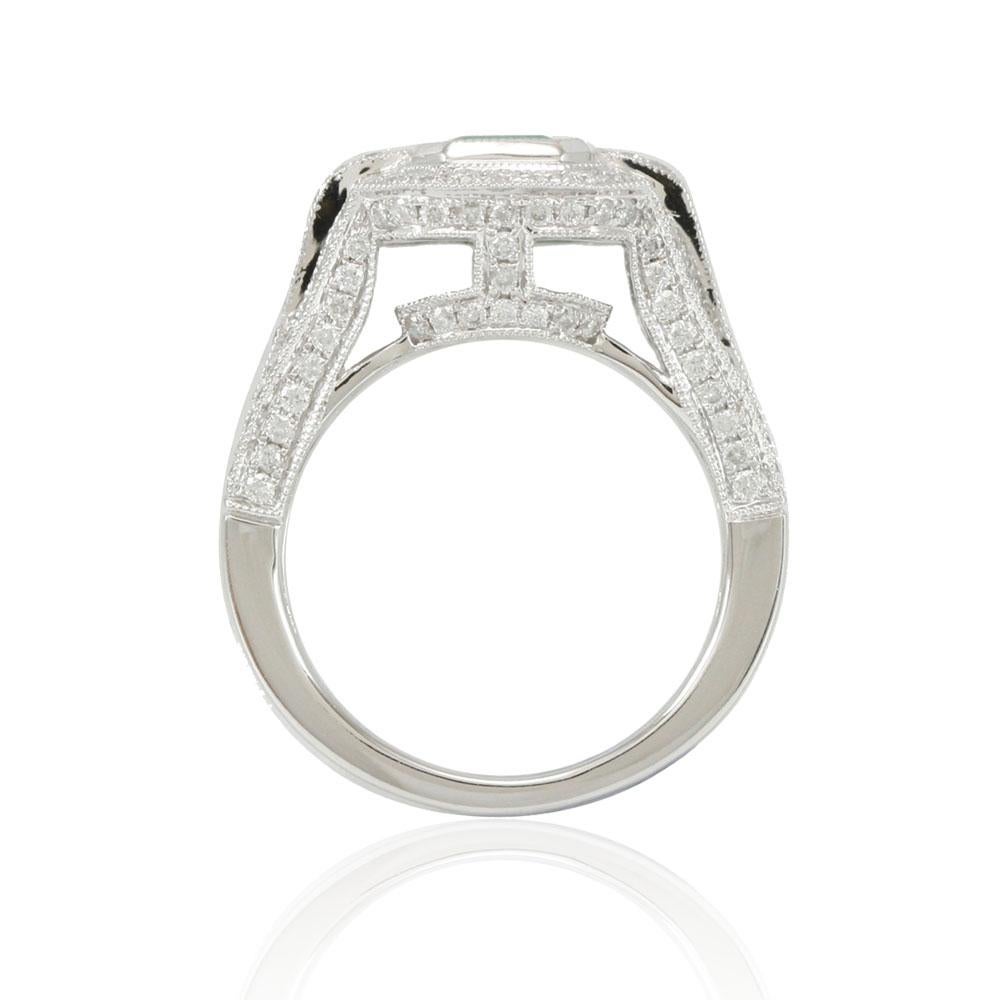 Emerald Cut Suzy Levian 14 Karat White Gold Colombian Emerald Ring For Sale