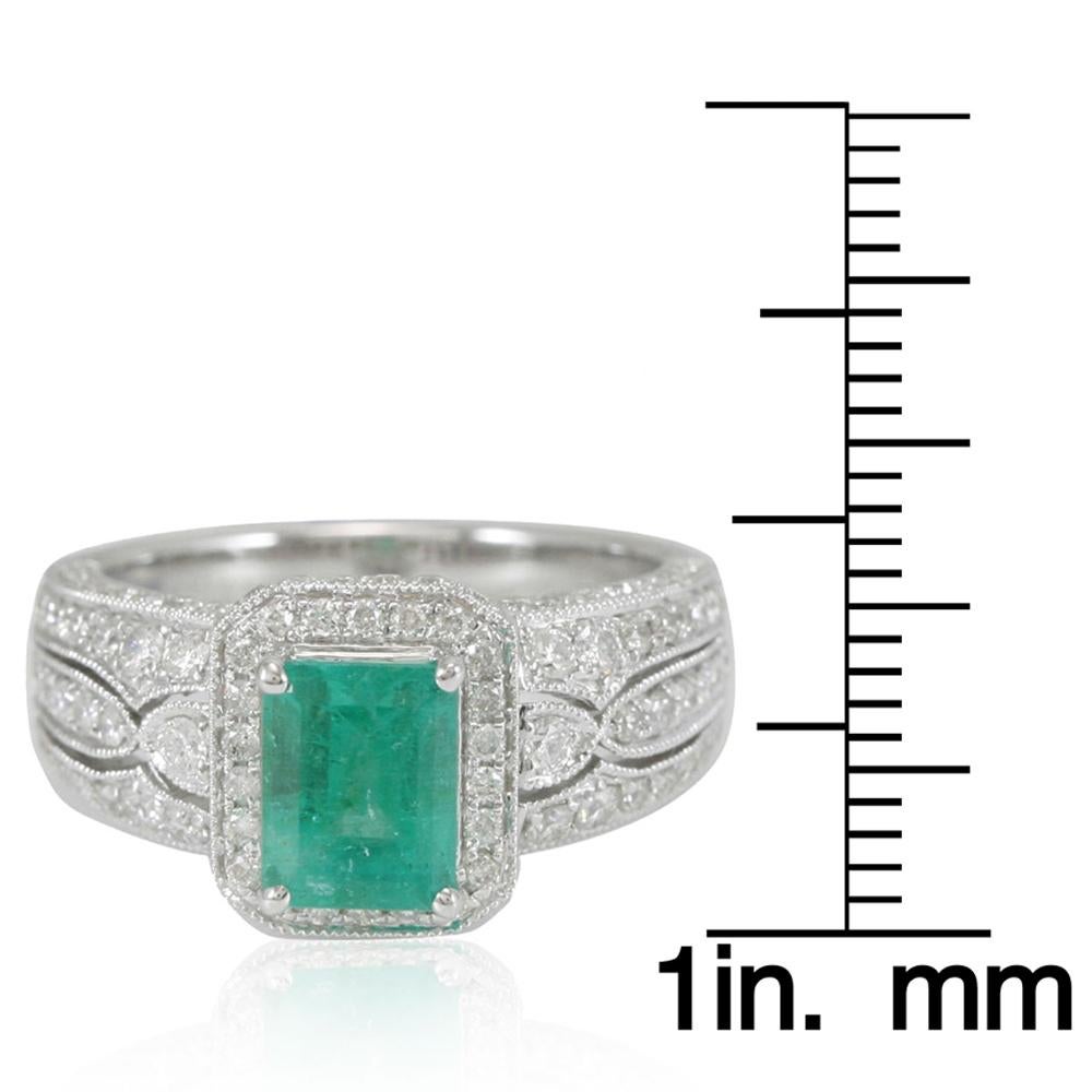 Emerald Cut Suzy Levian 14 Karat White Gold Colombian Emerald Ring For Sale