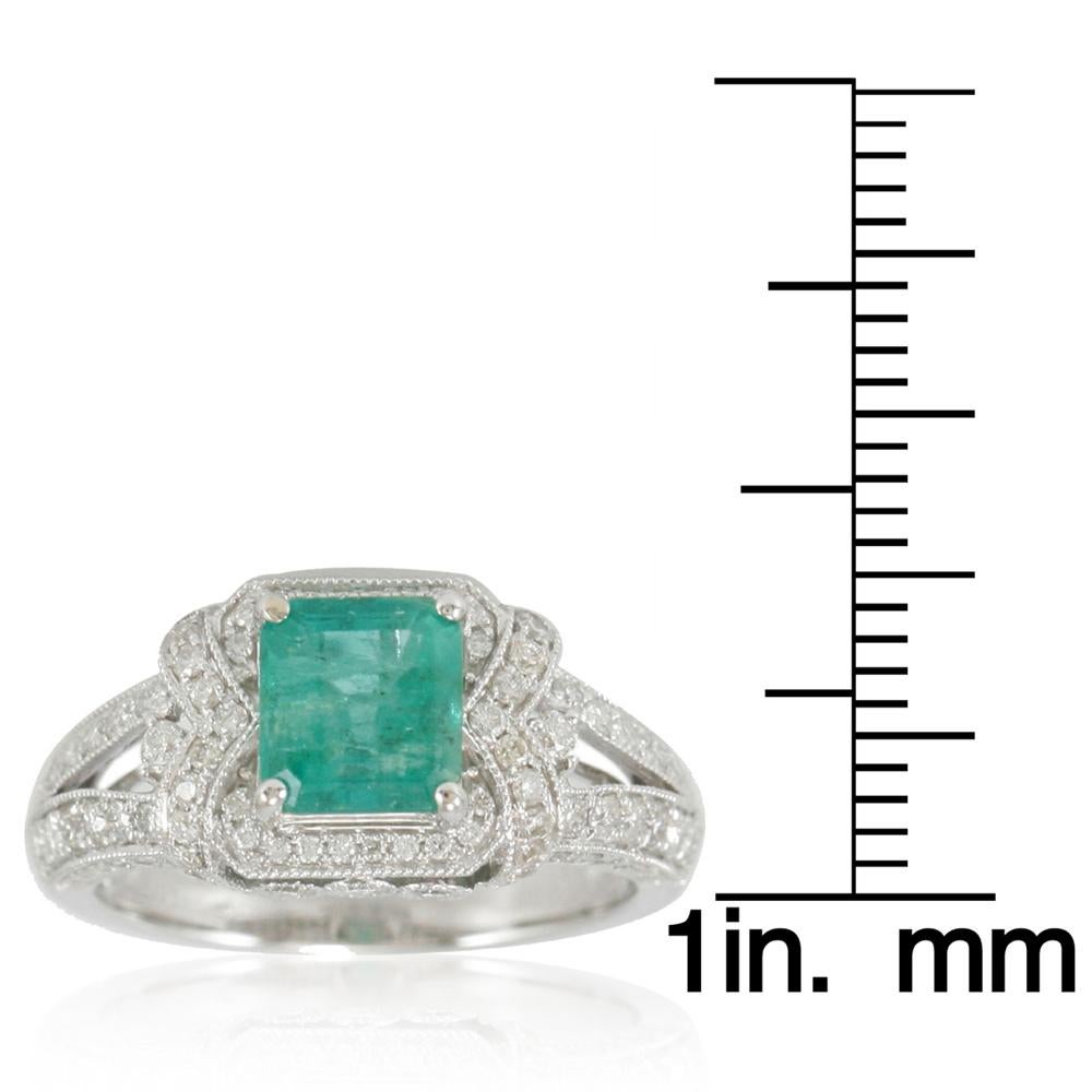 Emerald Cut Suzy Levian 14 Karat White Gold Colombian Emerald Ring For Sale