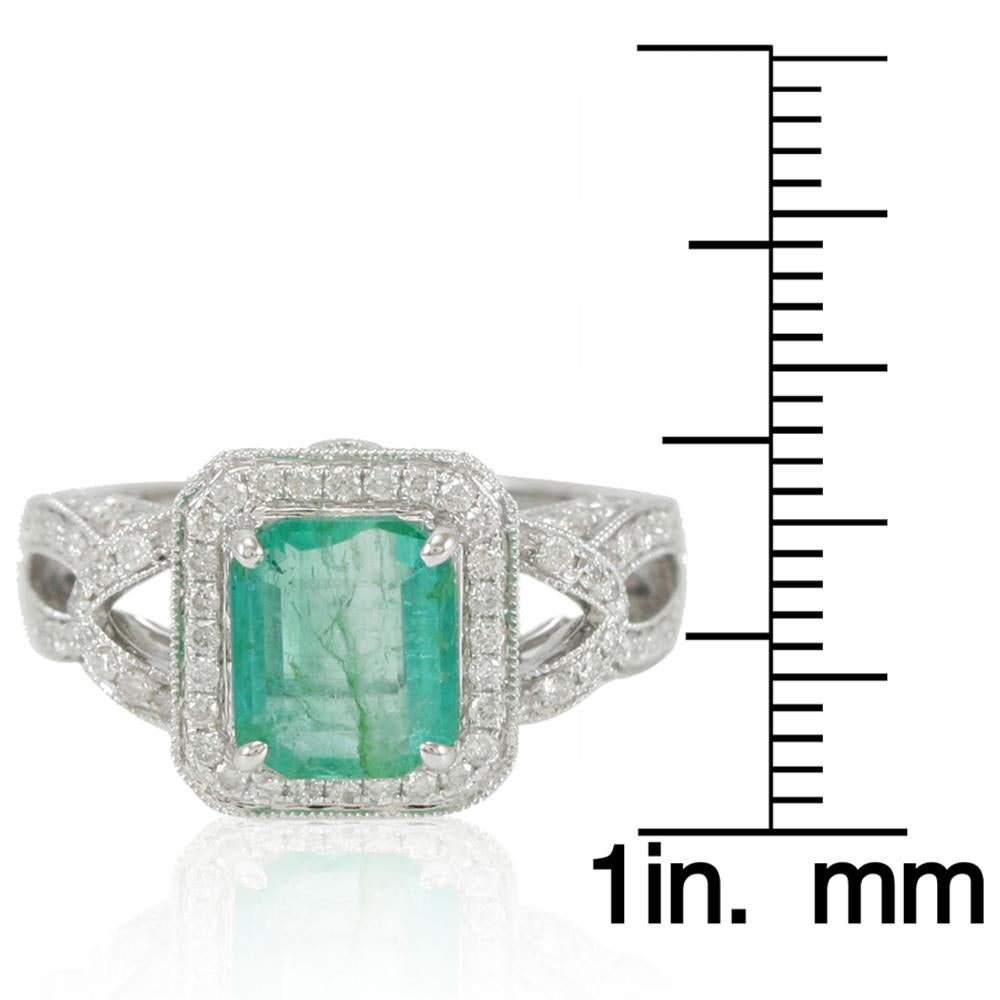 Contemporary Suzy Levian 14 Karat White Gold Colombian Emerald White Diamond Engagement Ring