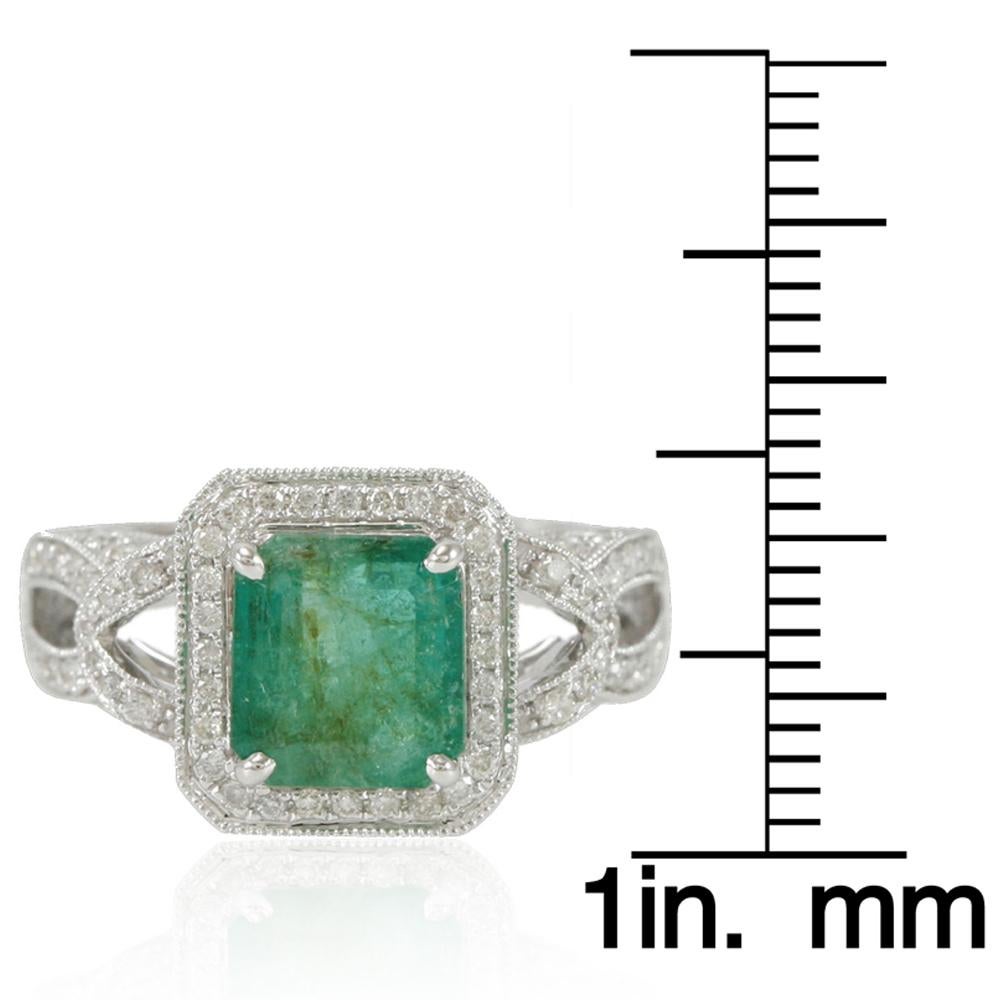 Contemporary Suzy Levian 14 Karat White Gold Colombian Emerald Ring For Sale