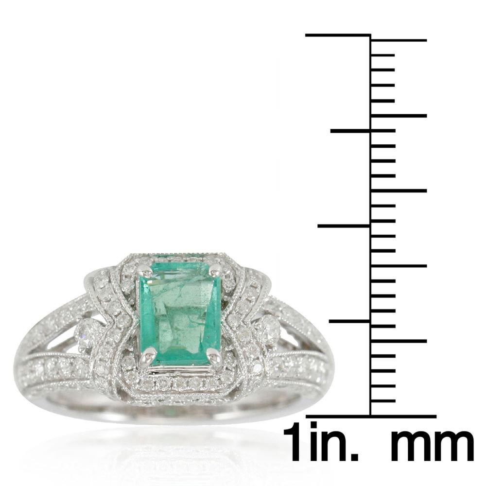 Suzy Levian 14K White Gold Colombian Emerald White Diamond Ring In New Condition For Sale In Great Neck, NY