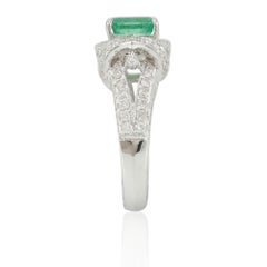 Suzy Levian 14K White Gold Colombian Emerald White Diamonds Ring