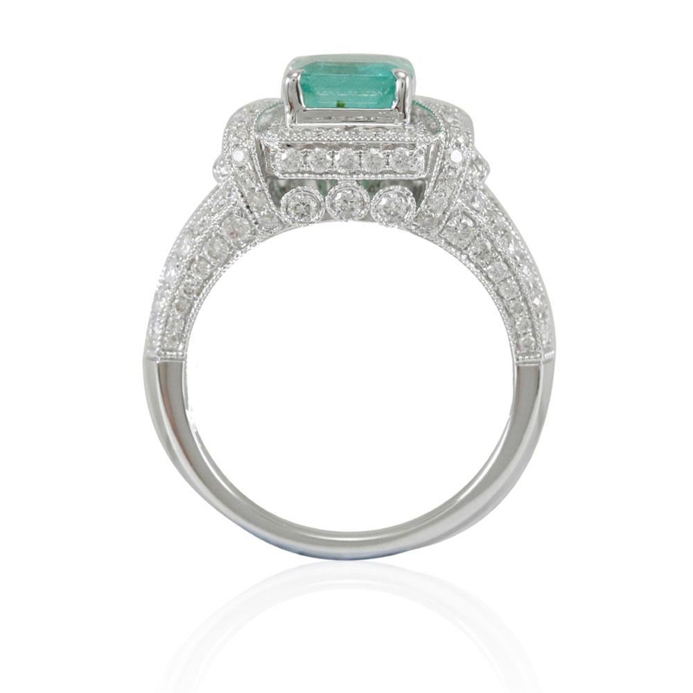 Contemporary Suzy Levian 14K White Gold Colombian Emerald White Diamonds Ring