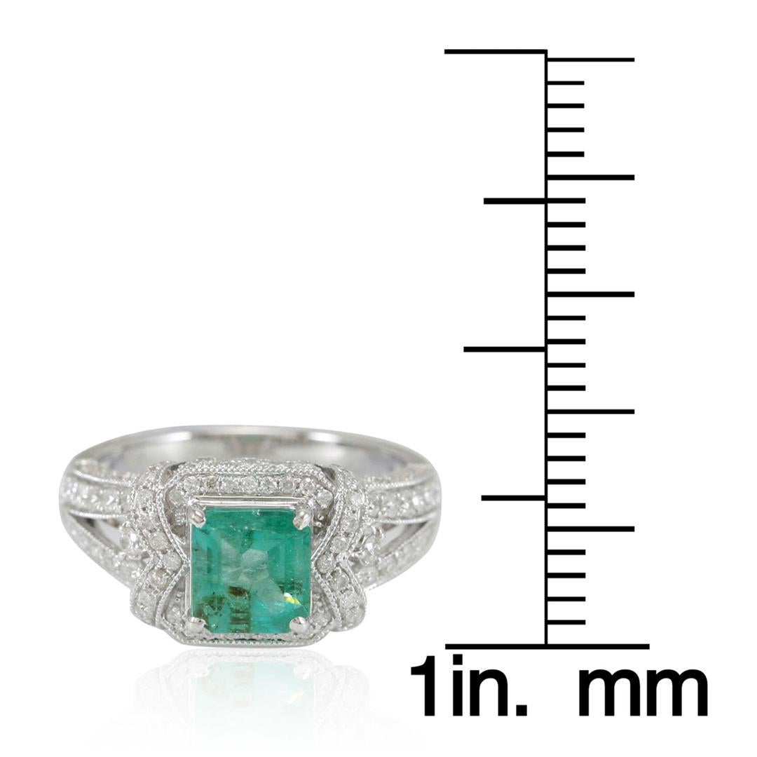 Emerald Cut Suzy Levian 14K White Gold Colombian Emerald White Diamonds Ring
