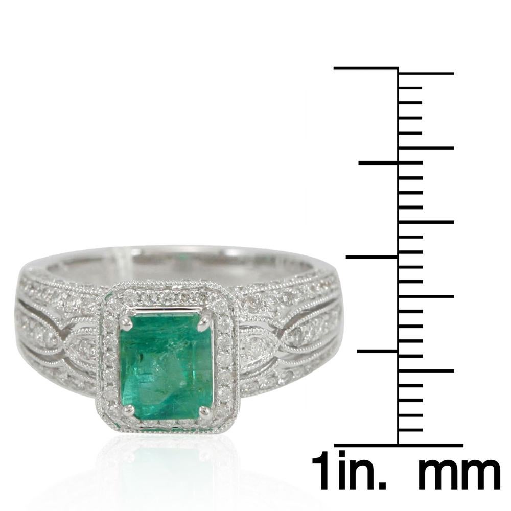 Suzy Levian 14K White Gold Colombian Emerald White Diamonds Ring In New Condition In Great Neck, NY