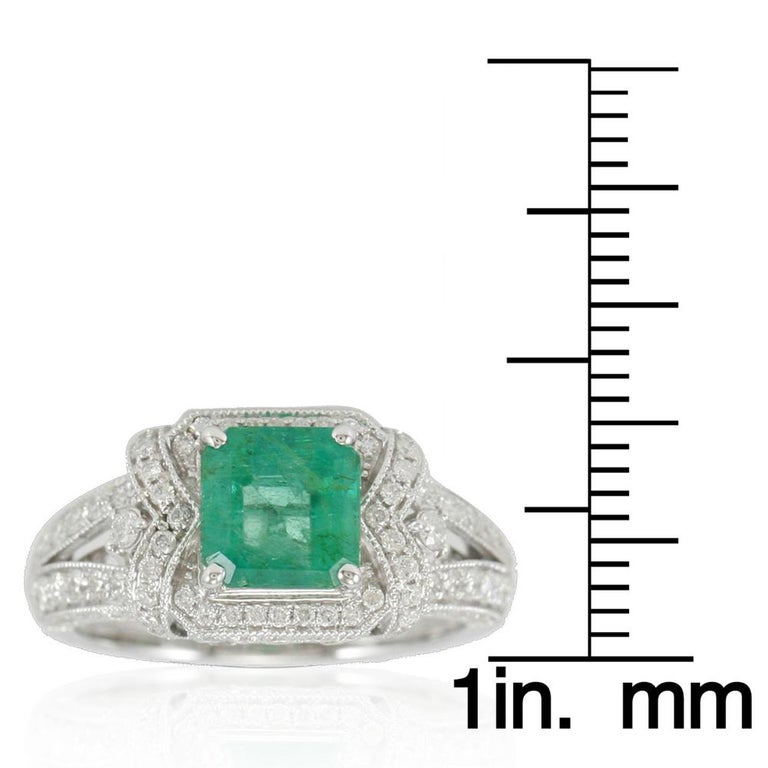 Suzy Levian 14K White Gold Colombian Emerald White Diamonds Ring In New Condition For Sale In Great Neck, NY