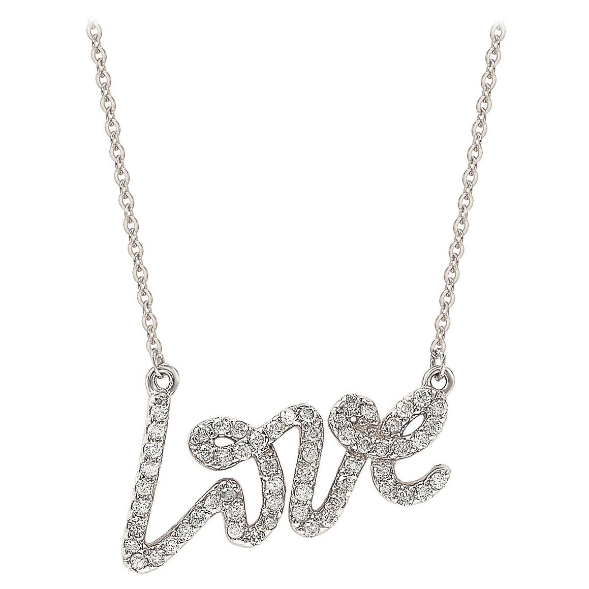 Suzy Levian 14K White Gold Diamond Love Necklace For Sale