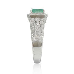 Suzy Levian 14 Karat White Gold Emerald-Cut Colombian Emerald and Diamond Ring