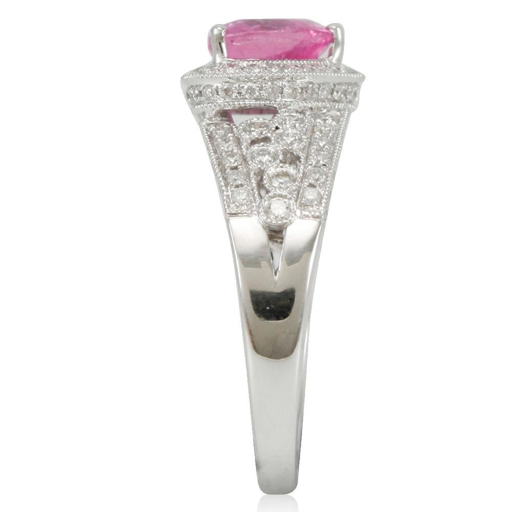 Contemporary Suzy Levian 14 Karat White Gold Heart-Cut Ceylon Pink Sapphire and Diamond Ring