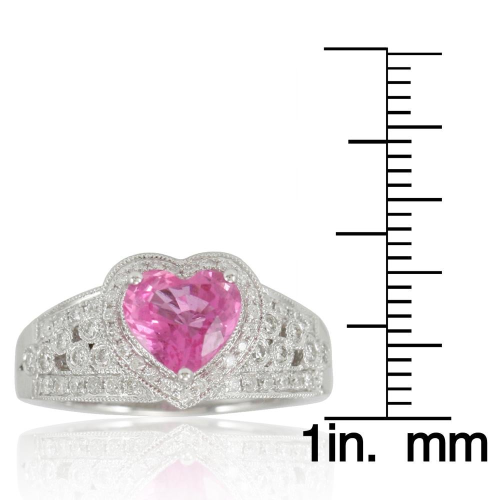 Heart Cut Suzy Levian 14 Karat White Gold Heart-Cut Ceylon Pink Sapphire and Diamond Ring