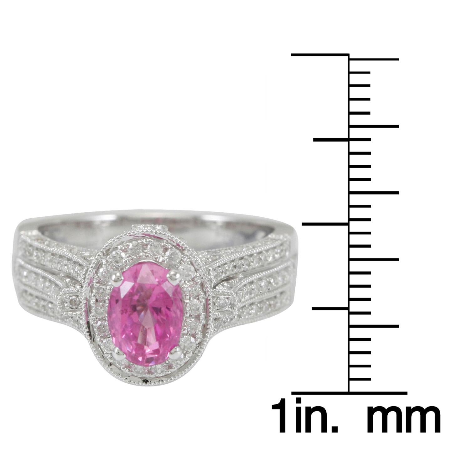 Oval Cut Suzy Levian 14 Karat White Gold Oval Ceylon Pink Sapphire and Diamond Ring For Sale
