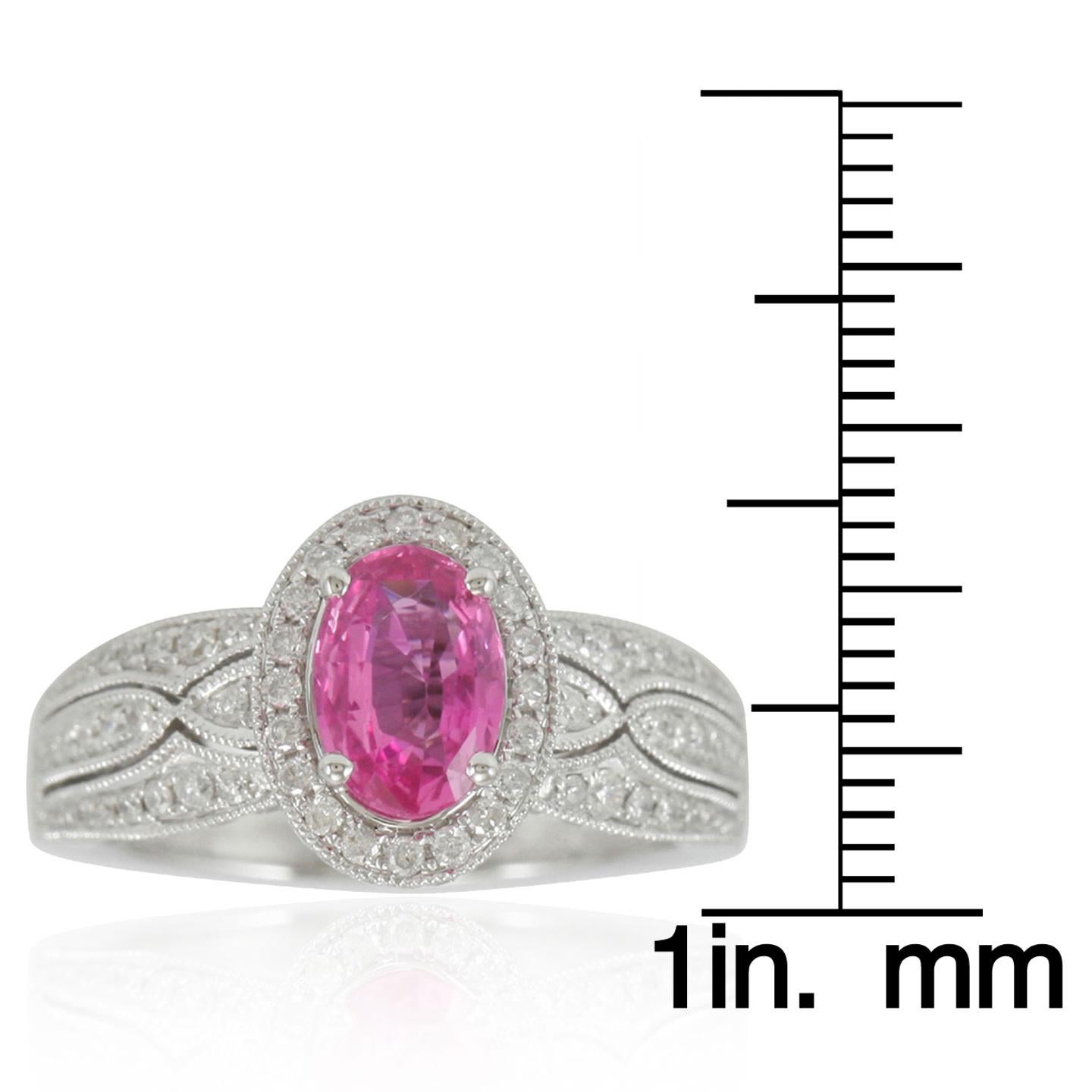 Suzy Levian Bague en or blanc 14 carats avec saphir de Ceylan rose taille ovale et diamants Neuf - En vente à Great Neck, NY