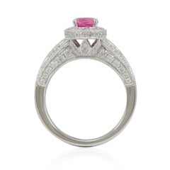 Suzy Levian 14K White Gold Oval Cut Pink Ceylon Sapphire and White Diamond Ring