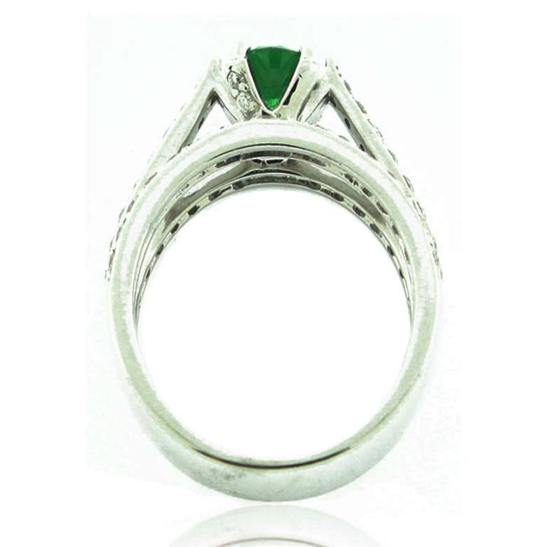 Contemporary Suzy Levian 14K White Gold Oval-Cut Tsavorite Garnet and White Diamond Ring For Sale