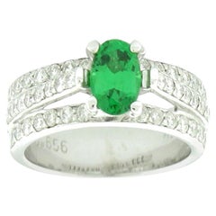 Suzy Levian 14K White Gold Oval-Cut Tsavorite Garnet and White Diamond Ring